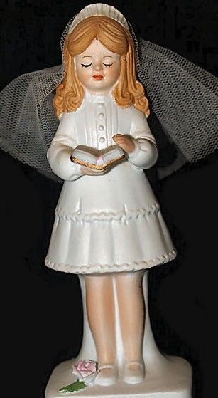 Vintage First Communion Porcelain Girl Figure or Cake Topper, 6in, 1981 Enesco