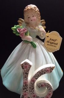 *Rare Vintage Sweet 16 Birthday Girl Musical Figurine, Blue Dress - 1980's - by Josef Originals - Instrumental Gifts