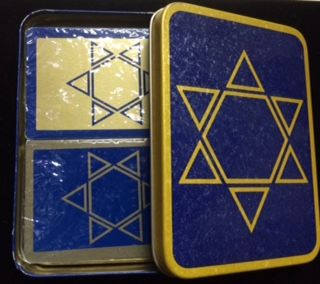 Vintage Playing Cards in Tin, 2 Packs - Star of David by Enesco - Chanukah Holiday Sale