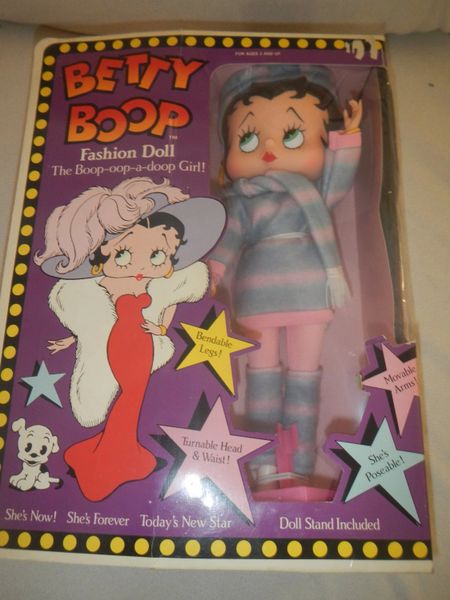 DOLL SALE - Rare Vintage Betty Boop Fashion Doll, Winter Woolens, Pink, Gray Striped, 1986