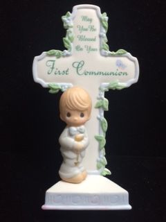 SALE - Precious Moments First Communion Religious Porcelain Cross Figure, 2002 Enesco