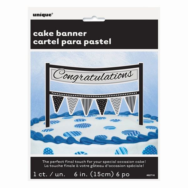 Congratulations Cake Top Bunting Banner Decoration Black White