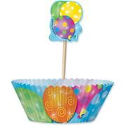 BOGO SALE - Birthday Balloons Cupcake Wrappers, Baking Cups & Pick Set, 24ct - Cupcake Party