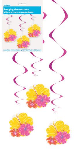 BOGO SALE - Hibiscus Flower Hanging Swirl Decorations, 36in - 3ct - Hawaiian Luau Party