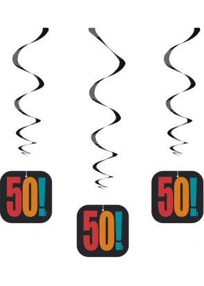 BOGO SALE - 50th Birthday Swirl Decorations, 36in - 3ct
