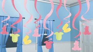 BOGO SALE - Pink Baby Shower Hanging Swirl Decorations, 24in - 10ct