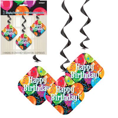 BOGO SALE - Happy Birthday Hanging Swirl Decoration, 26in - 3ct