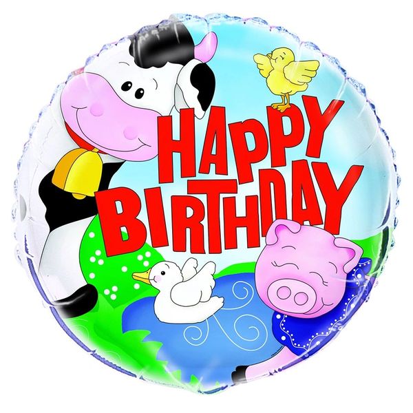 *Farm Friends Happy Birthday Foil Balloon, 18in - Cow, Pigs