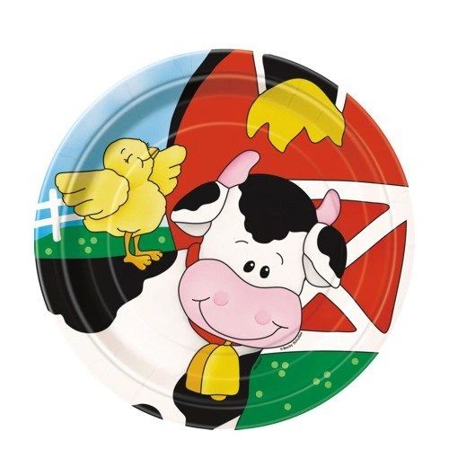 BOGO SALE - Farm Friends, Cow & Chic Cake Plates, 7in - 8ct - Barnyard Animals