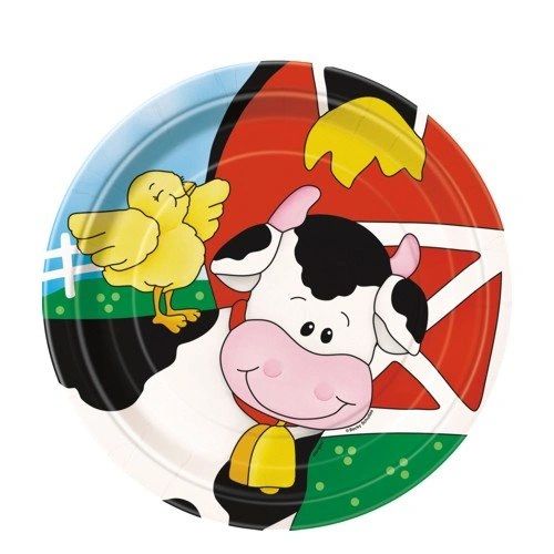 *Farm Friends Cake Plates, 7in - 8ct - Barnyard Animals - Cow & Chick