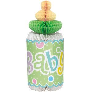 BOGO SALE - Baby Shower Tissue Paper Honeycomb Bottle Table Centerpiece Decorations, Green, Polka Dots - 12in