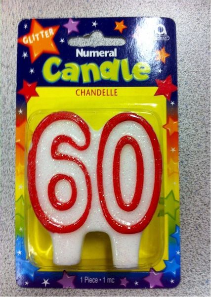 *60th Birthday Candle, Red Glitter