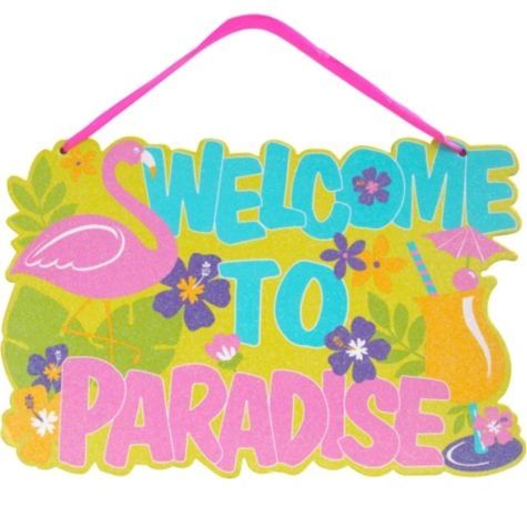 Welcome to Paradise Wood Door Sign, 13.5in - Luau Party