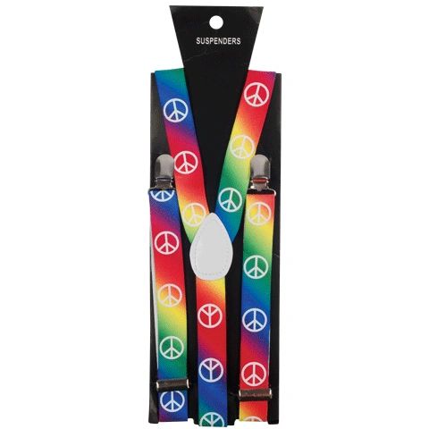 70s Hippie Peace Sign Suspenders - Rainbow - Halloween Spirit - Purim - Pride