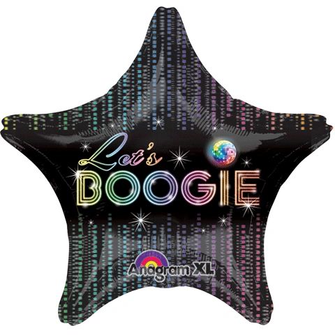 *Disco, Let's Boogie Black Star Shape Foil Balloon, 19in - 80's