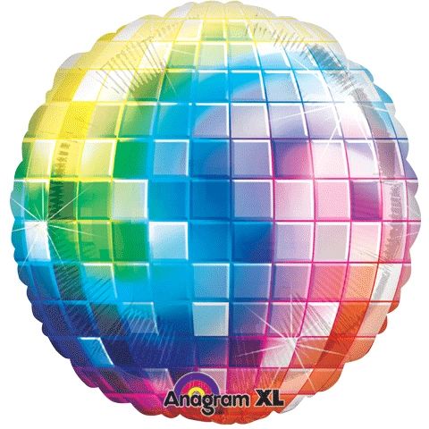 (#18a) Disco Mirror Ball Shape Foil Balloon, Rainbow - 32in