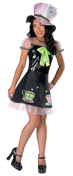 Alice in Wonderland Girls Mad Hatter Deluxe Costume with Top Hat - Size Medium 7-8