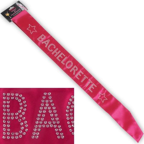 Bachelorette Sash with Diamond Writing, Hot Pink