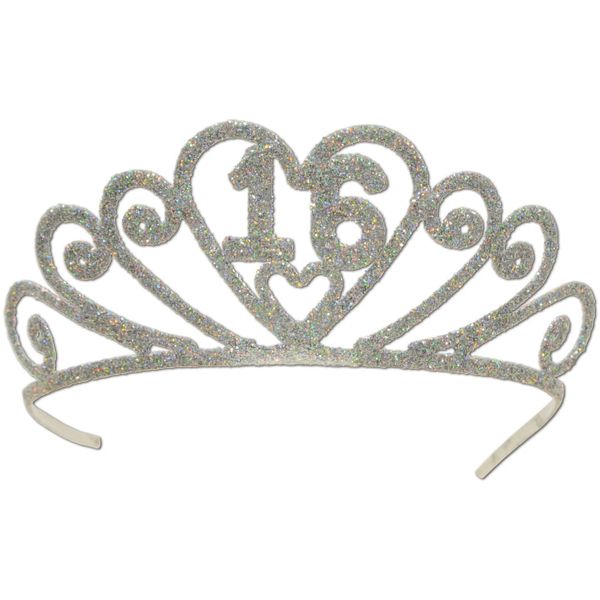 *16 Birthday Tiara, Crown - Silver Glitter - Sweet 16 - Sweet Sixteen