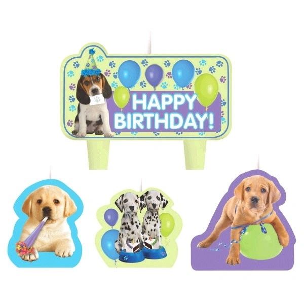BOGO SALE - Puppy Dog Candles, Happy Birthday Candles Cake Topper Set - 4pcs - Candle Set