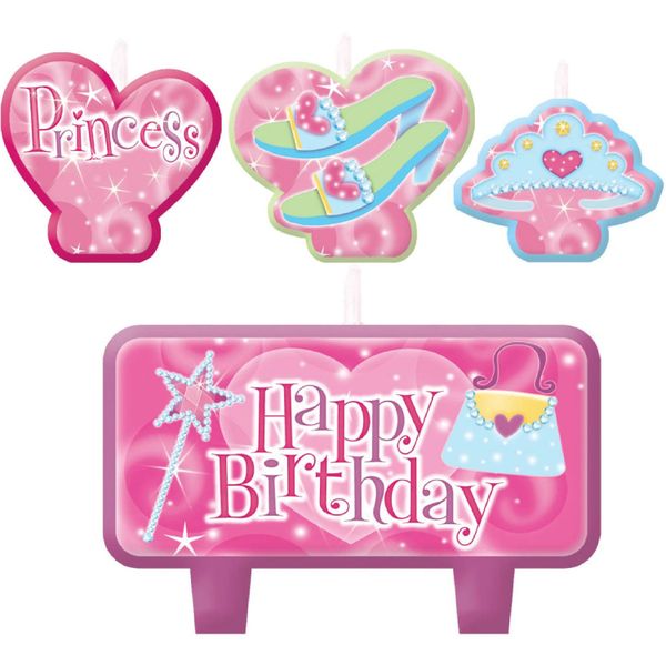 BOGO SALE - Pink Happy Birthday Princess Party Candles Cake Topper Set - 4pcs