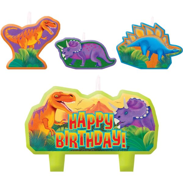 BOGO SALE - Dinosaur Happy Birthday Candle Cake Topper Set - 4pcs