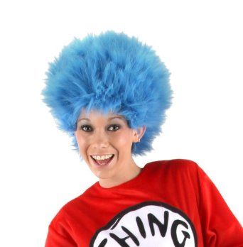 *Dr Seuss Cat in the Hat Thing 1 & Thing 2 Blue Fuzzy Wig - Halloween