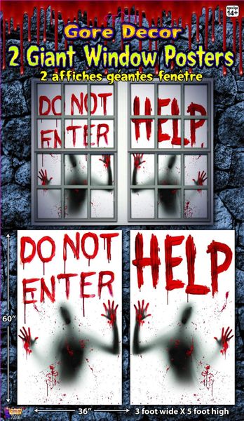 *Bloody Window Posters, Horror Halloween Decorations, 30x60in - Gore Decor