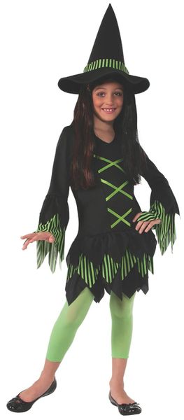 Girls Lime Green Witch Costume Dress | Mime's fun shop