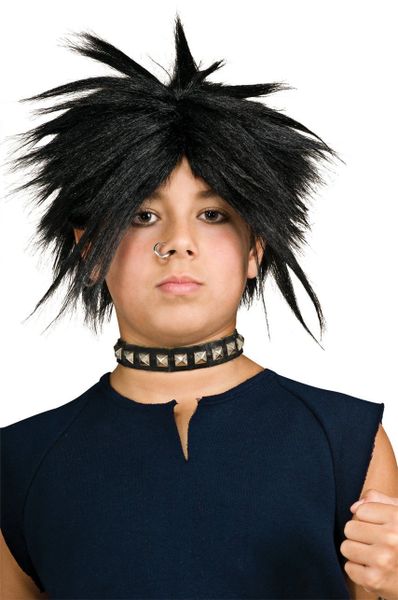 Black Spike Hair, Punk Rock Wig, Boys - Halloween Sale - under $20