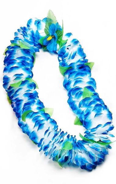 Blue Deluxe Silk Flower Hawaiian Lei - Luau Party