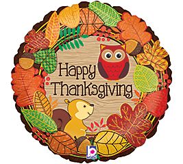 BOGO SALE - Happy Thanksgiving, Woodland Critters Foil Balloons, 18in