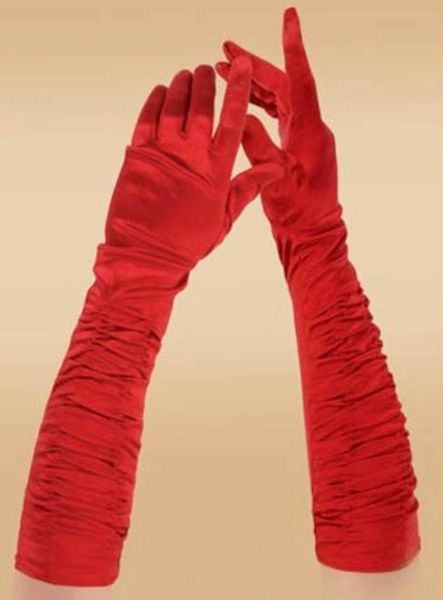 Long Red Satin Gloves, 18in - Halloween Sale