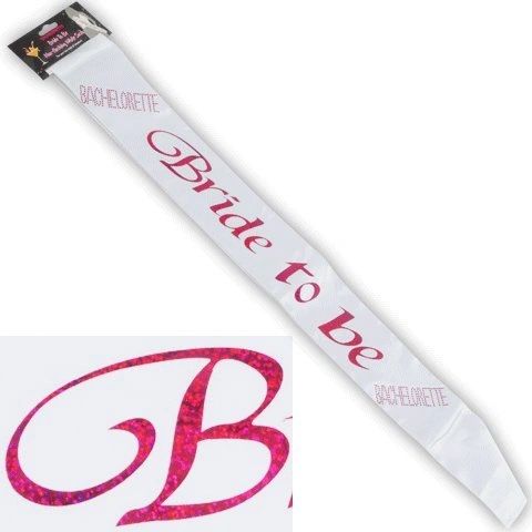 Bride to Be Sash - Bridal Shower, Bachelorette Party, White, Pink Letters