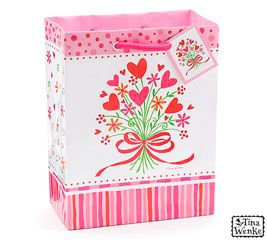 *Love Hearts Flower Bouquet Gift Bags, 10in - 2 Bags