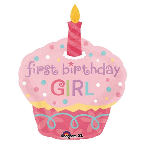 1st Birthday Girl Sweet Cupcake Balloon, 36in - Pink