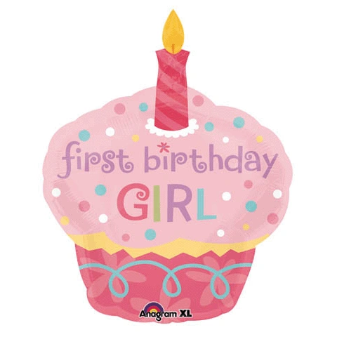 *1st Birthday Girl Sweet Cupcake Pink Foil Balloon, 36in - Jumbo First Birthday