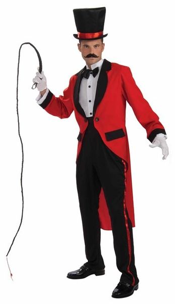 Deluxe Circus Carnival Ringmaster Costume, Red, Black - Mens - Purim - Halloween Spirit