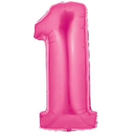 *Jumbo Pink #1 Shape Foil Number Megaloon Balloon, 40in