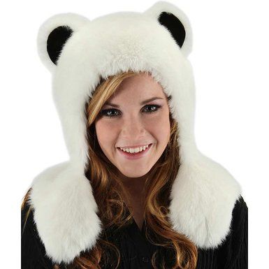 Furry White Polar Bear Hat - Animal - Halloween Sale