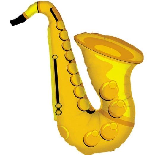 Gold Saxophone Shape Foil Balloon, 36in - Musical Instruments