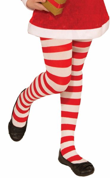 *Red Striped Candy Cane White Tights Costume Accessory, Girls - Stockings - Christmas