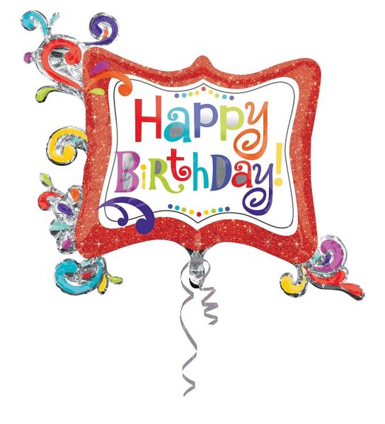 *Happy Birthday Red Frame Balloon, 34in - Splash & Sparkle Swirls