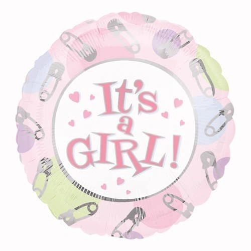 Jumbo It's a Girl, Safety Pins Pink Foil Balloon, 32in - Jumbo Girl Balloons