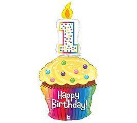 1st Birthday Candle, Cupcake Shape Balloon, 47in