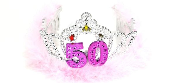 Flashing 50th Birthday Tiara with Marabou Feathers - 50th Birthday Gifts - Novelty