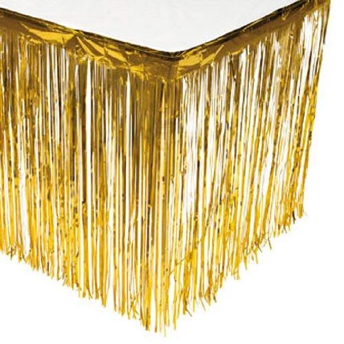 Gold Metallic Fringe Table Skirt - 29x144ft - Gold Decorations