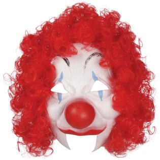 Clown Mask - Clown Face 3/4 Mask with Red Hair - Circus - Carnival - After Halloween Sale - under $20