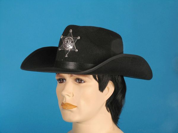 Wild West Black Sheriff Hat with Silver Badge - Western - Purim - Halloween Sale