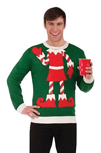 Ugly Christmas Green Elf Sweater, Men's Large - Holiday Party Costume Accessories